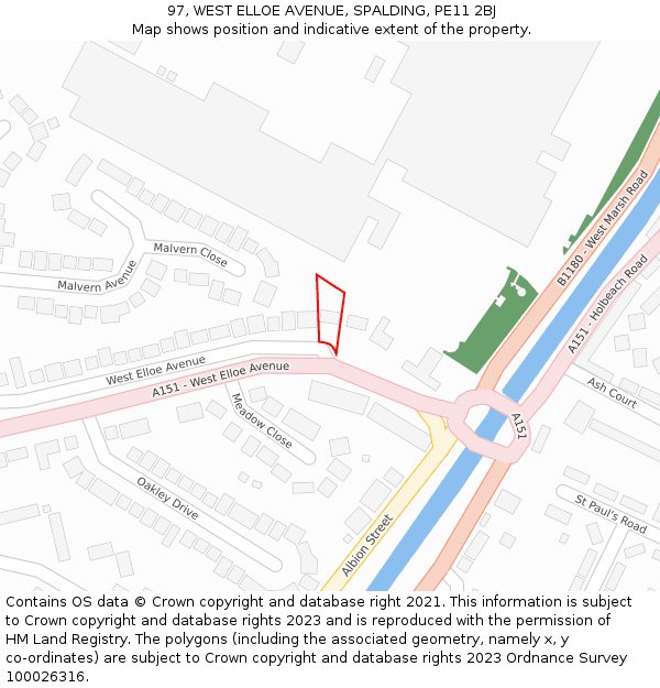 97, WEST ELLOE AVENUE, SPALDING, PE11 2BJ: Location map and indicative extent of plot