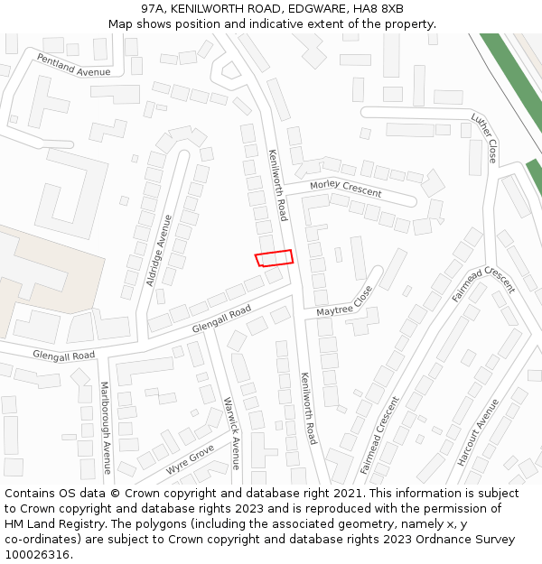 97A, KENILWORTH ROAD, EDGWARE, HA8 8XB: Location map and indicative extent of plot