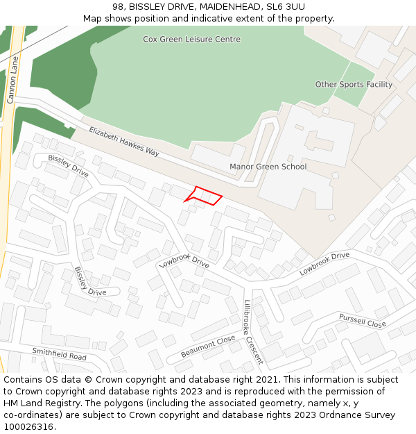 98, BISSLEY DRIVE, MAIDENHEAD, SL6 3UU: Location map and indicative extent of plot