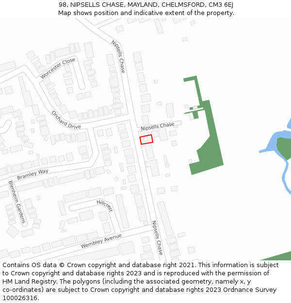 98, NIPSELLS CHASE, MAYLAND, CHELMSFORD, CM3 6EJ: Location map and indicative extent of plot