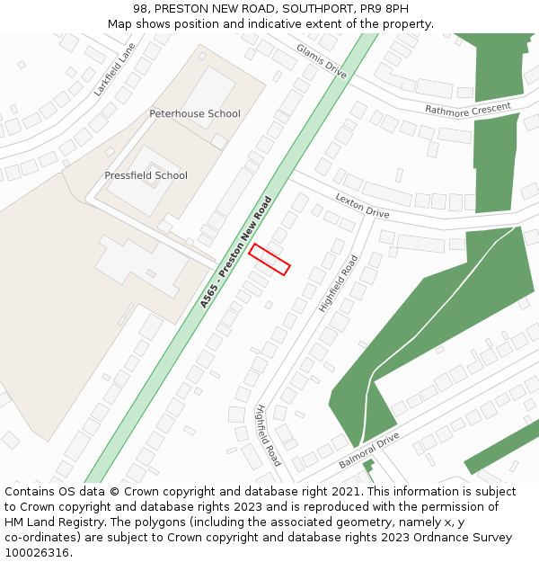 98, PRESTON NEW ROAD, SOUTHPORT, PR9 8PH: Location map and indicative extent of plot