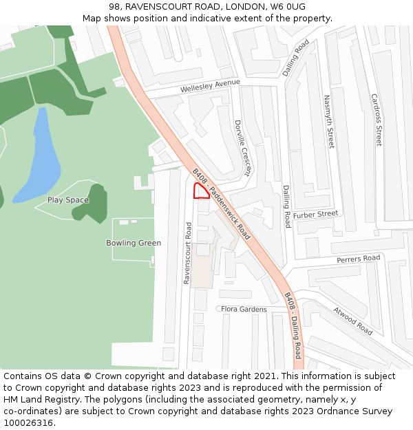 98, RAVENSCOURT ROAD, LONDON, W6 0UG: Location map and indicative extent of plot