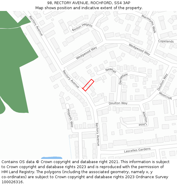 98, RECTORY AVENUE, ROCHFORD, SS4 3AP: Location map and indicative extent of plot