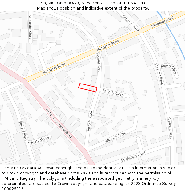 98, VICTORIA ROAD, NEW BARNET, BARNET, EN4 9PB: Location map and indicative extent of plot