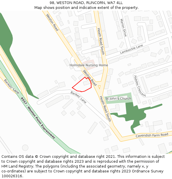 98, WESTON ROAD, RUNCORN, WA7 4LL: Location map and indicative extent of plot