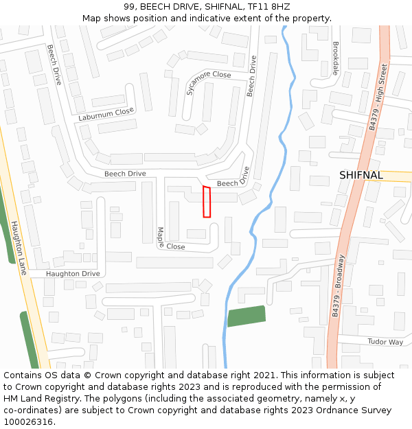 99, BEECH DRIVE, SHIFNAL, TF11 8HZ: Location map and indicative extent of plot