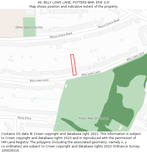 99, BILLY LOWS LANE, POTTERS BAR, EN6 1UY: Location map and indicative extent of plot