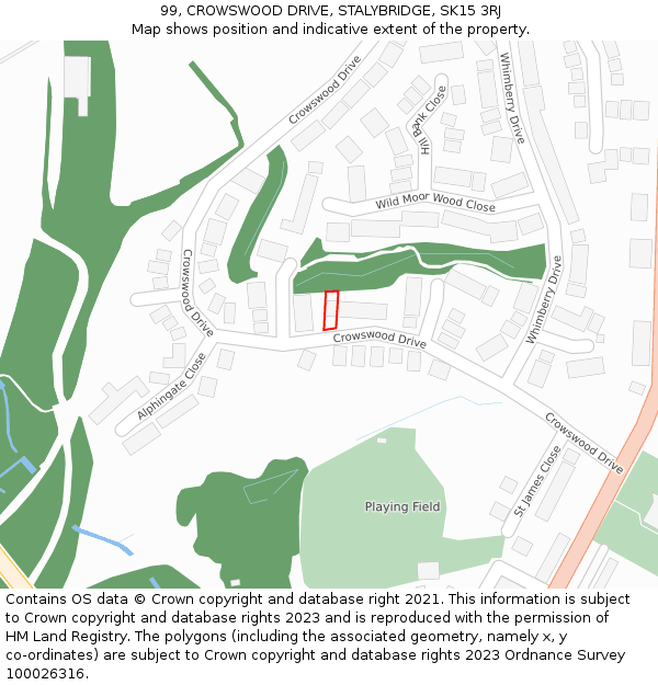 99, CROWSWOOD DRIVE, STALYBRIDGE, SK15 3RJ: Location map and indicative extent of plot