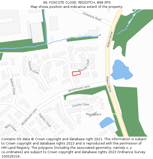 99, FOXCOTE CLOSE, REDDITCH, B98 0PS: Location map and indicative extent of plot