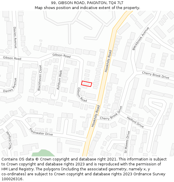 99, GIBSON ROAD, PAIGNTON, TQ4 7LT: Location map and indicative extent of plot