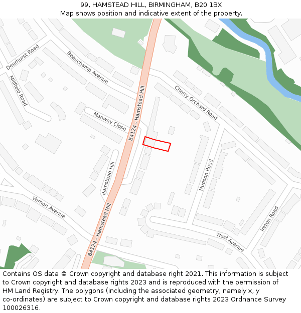 99, HAMSTEAD HILL, BIRMINGHAM, B20 1BX: Location map and indicative extent of plot