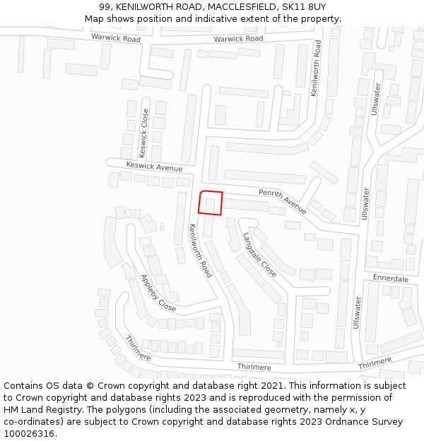 99, KENILWORTH ROAD, MACCLESFIELD, SK11 8UY: Location map and indicative extent of plot