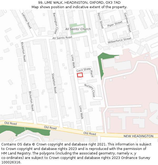 99, LIME WALK, HEADINGTON, OXFORD, OX3 7AD: Location map and indicative extent of plot