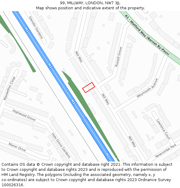 99, MILLWAY, LONDON, NW7 3JL: Location map and indicative extent of plot