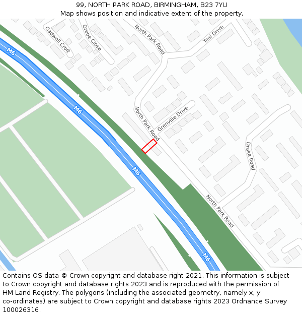 99, NORTH PARK ROAD, BIRMINGHAM, B23 7YU: Location map and indicative extent of plot