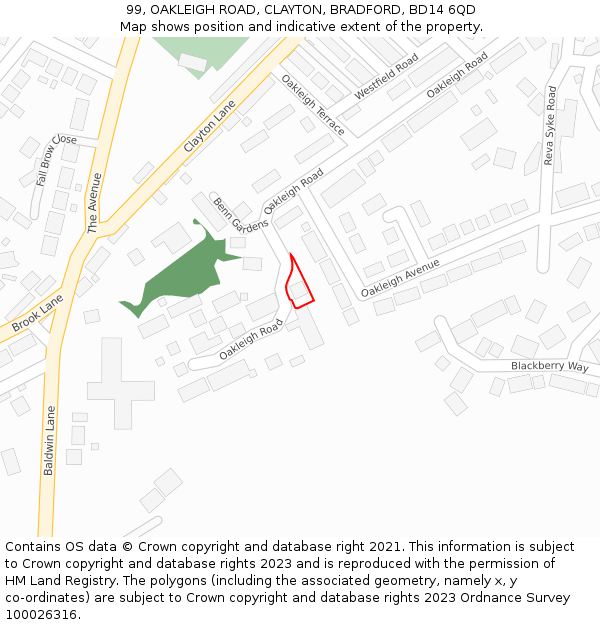 99, OAKLEIGH ROAD, CLAYTON, BRADFORD, BD14 6QD: Location map and indicative extent of plot