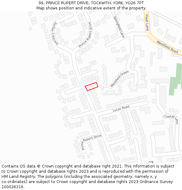 99, PRINCE RUPERT DRIVE, TOCKWITH, YORK, YO26 7PT: Location map and indicative extent of plot