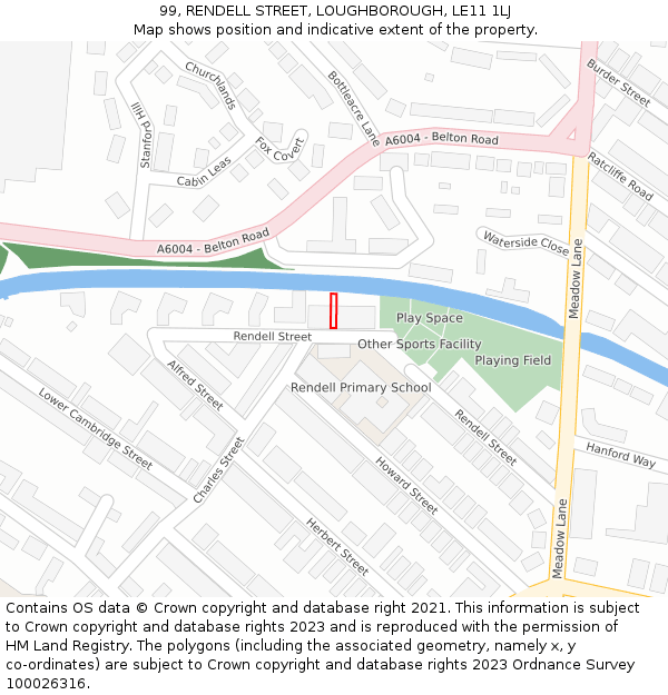 99, RENDELL STREET, LOUGHBOROUGH, LE11 1LJ: Location map and indicative extent of plot