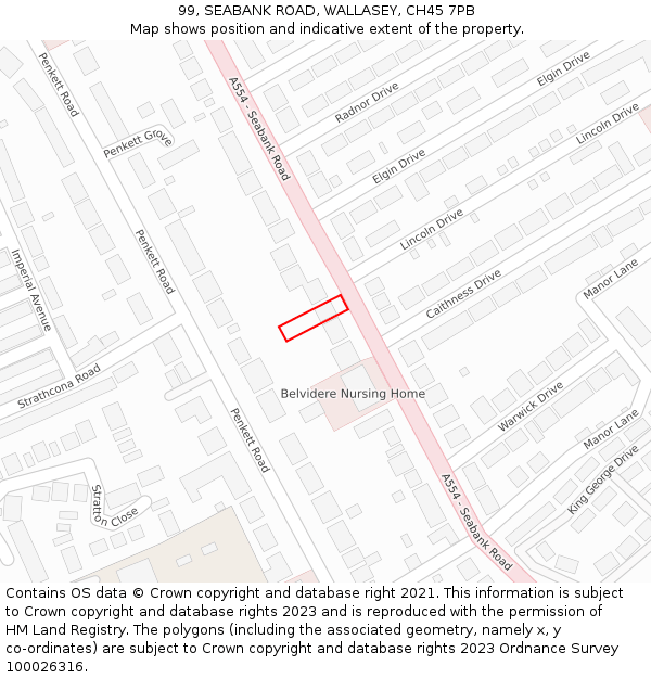 99, SEABANK ROAD, WALLASEY, CH45 7PB: Location map and indicative extent of plot