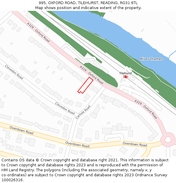 995, OXFORD ROAD, TILEHURST, READING, RG31 6TL: Location map and indicative extent of plot