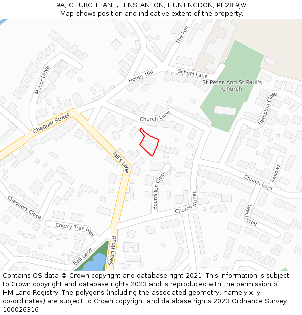 9A, CHURCH LANE, FENSTANTON, HUNTINGDON, PE28 9JW: Location map and indicative extent of plot