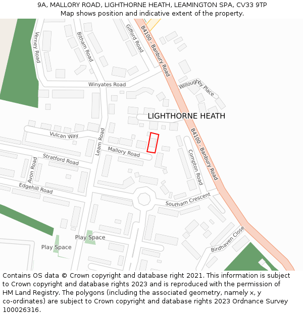 9A, MALLORY ROAD, LIGHTHORNE HEATH, LEAMINGTON SPA, CV33 9TP: Location map and indicative extent of plot