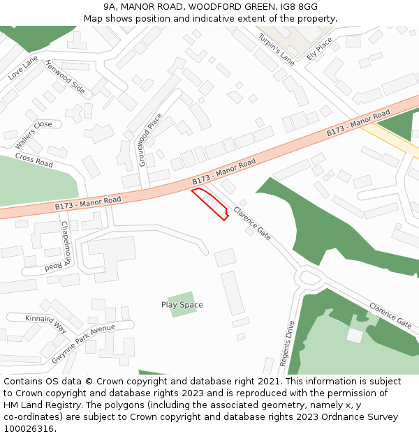 9A, MANOR ROAD, WOODFORD GREEN, IG8 8GG: Location map and indicative extent of plot