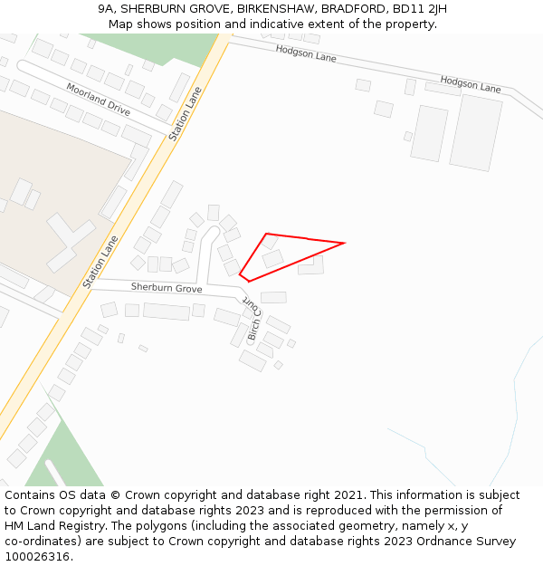 9A, SHERBURN GROVE, BIRKENSHAW, BRADFORD, BD11 2JH: Location map and indicative extent of plot