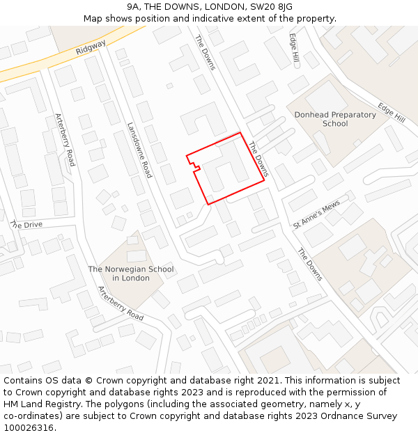 9A, THE DOWNS, LONDON, SW20 8JG: Location map and indicative extent of plot