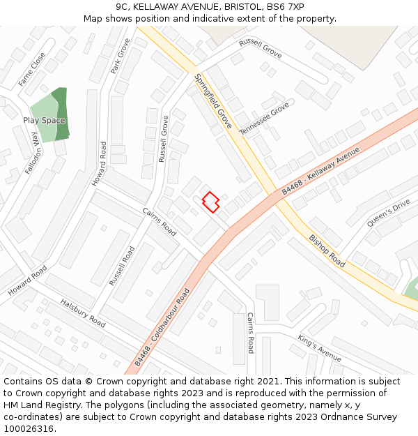 9C, KELLAWAY AVENUE, BRISTOL, BS6 7XP: Location map and indicative extent of plot