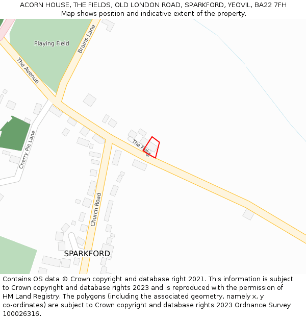 ACORN HOUSE, THE FIELDS, OLD LONDON ROAD, SPARKFORD, YEOVIL, BA22 7FH: Location map and indicative extent of plot