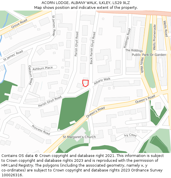 ACORN LODGE, ALBANY WALK, ILKLEY, LS29 9LZ: Location map and indicative extent of plot