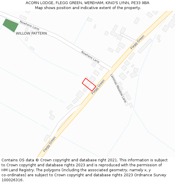 ACORN LODGE, FLEGG GREEN, WEREHAM, KING'S LYNN, PE33 9BA: Location map and indicative extent of plot