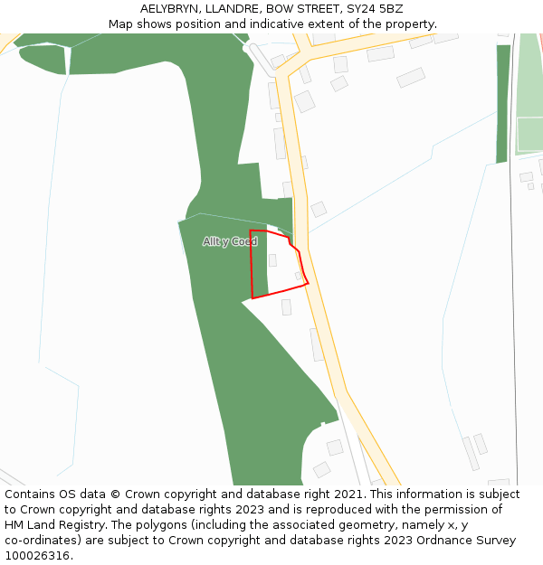 AELYBRYN, LLANDRE, BOW STREET, SY24 5BZ: Location map and indicative extent of plot