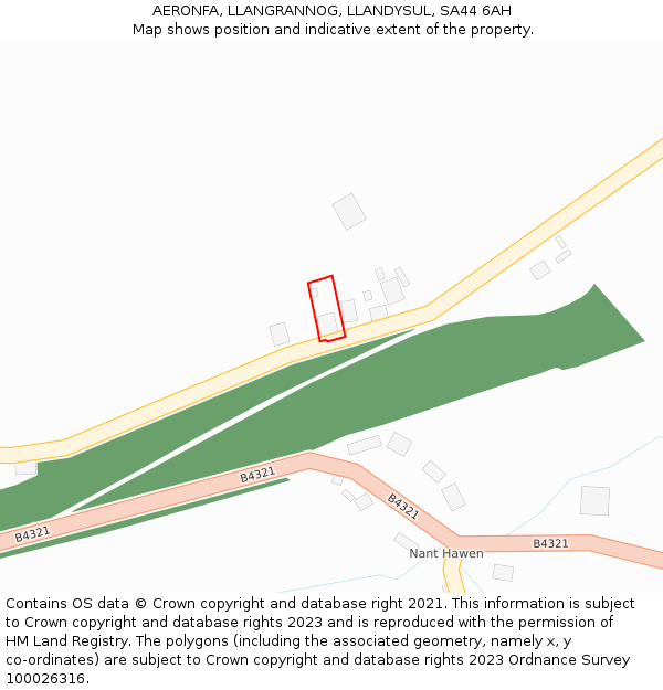 AERONFA, LLANGRANNOG, LLANDYSUL, SA44 6AH: Location map and indicative extent of plot