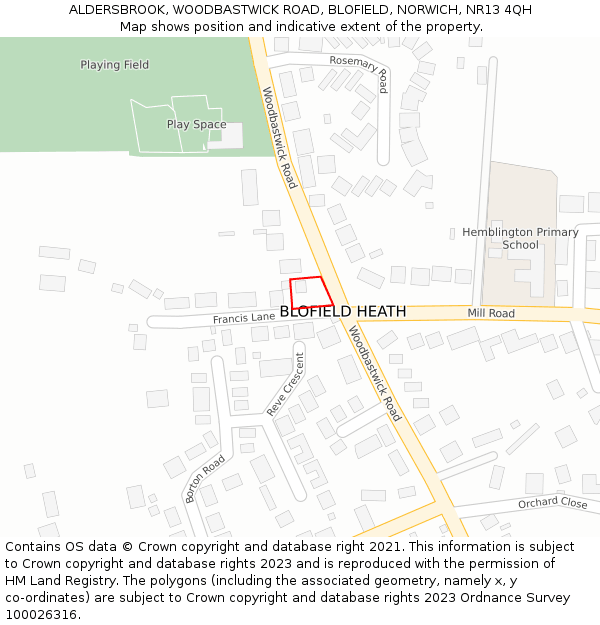 ALDERSBROOK, WOODBASTWICK ROAD, BLOFIELD, NORWICH, NR13 4QH: Location map and indicative extent of plot