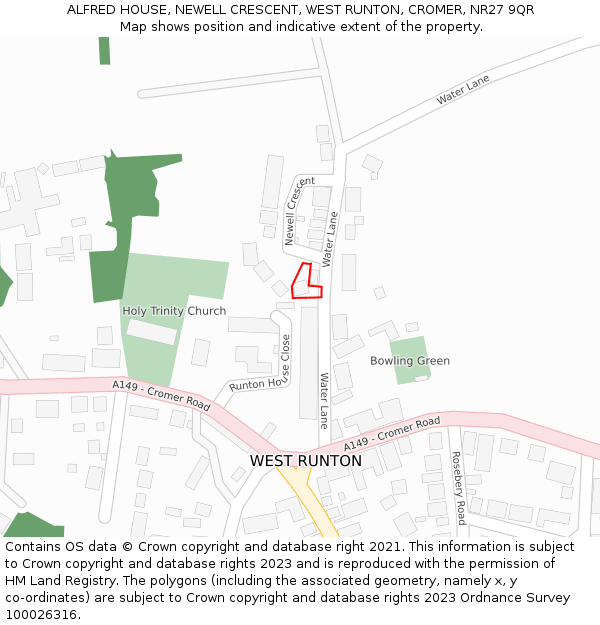 ALFRED HOUSE, NEWELL CRESCENT, WEST RUNTON, CROMER, NR27 9QR: Location map and indicative extent of plot