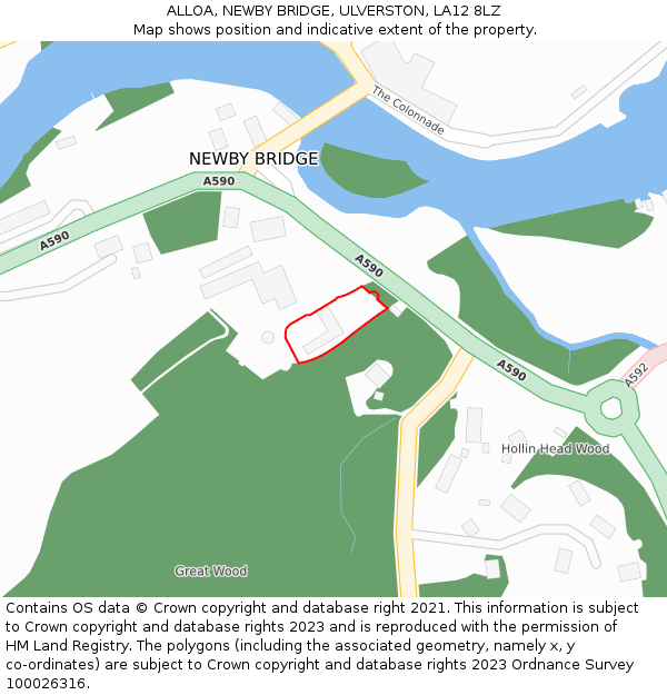 ALLOA, NEWBY BRIDGE, ULVERSTON, LA12 8LZ: Location map and indicative extent of plot