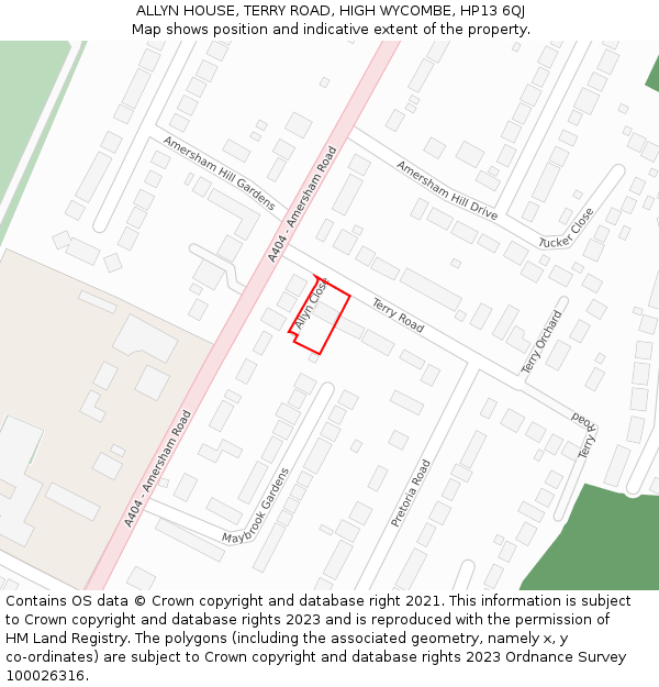 ALLYN HOUSE, TERRY ROAD, HIGH WYCOMBE, HP13 6QJ: Location map and indicative extent of plot