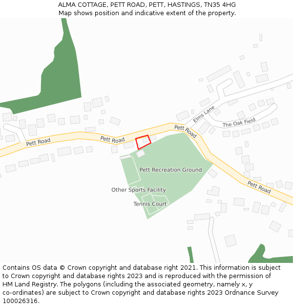 ALMA COTTAGE, PETT ROAD, PETT, HASTINGS, TN35 4HG: Location map and indicative extent of plot