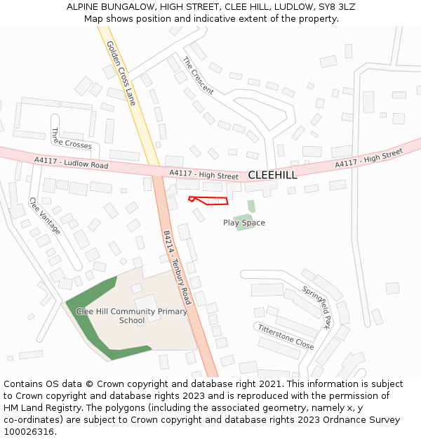 ALPINE BUNGALOW, HIGH STREET, CLEE HILL, LUDLOW, SY8 3LZ: Location map and indicative extent of plot