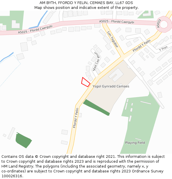 AM BYTH, FFORDD Y FELIN, CEMAES BAY, LL67 0DS: Location map and indicative extent of plot