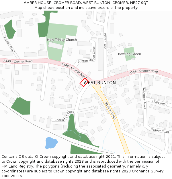 AMBER HOUSE, CROMER ROAD, WEST RUNTON, CROMER, NR27 9QT: Location map and indicative extent of plot