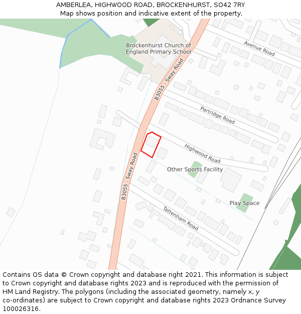 AMBERLEA, HIGHWOOD ROAD, BROCKENHURST, SO42 7RY: Location map and indicative extent of plot