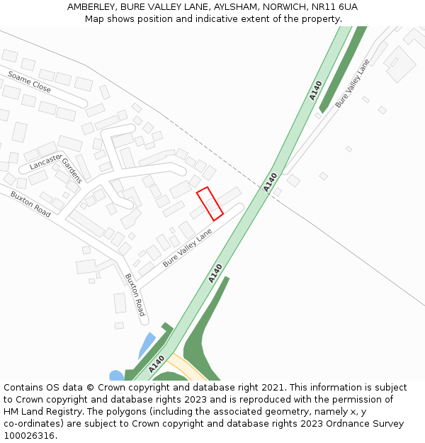 AMBERLEY, BURE VALLEY LANE, AYLSHAM, NORWICH, NR11 6UA: Location map and indicative extent of plot