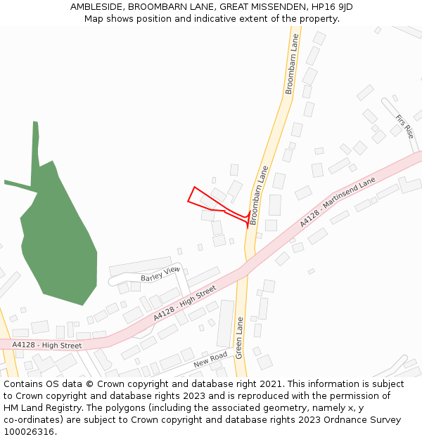 AMBLESIDE, BROOMBARN LANE, GREAT MISSENDEN, HP16 9JD: Location map and indicative extent of plot