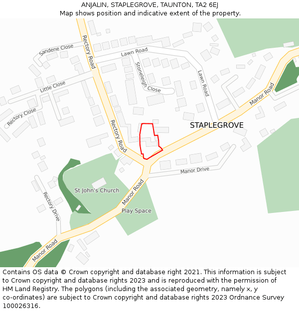 ANJALIN, STAPLEGROVE, TAUNTON, TA2 6EJ: Location map and indicative extent of plot