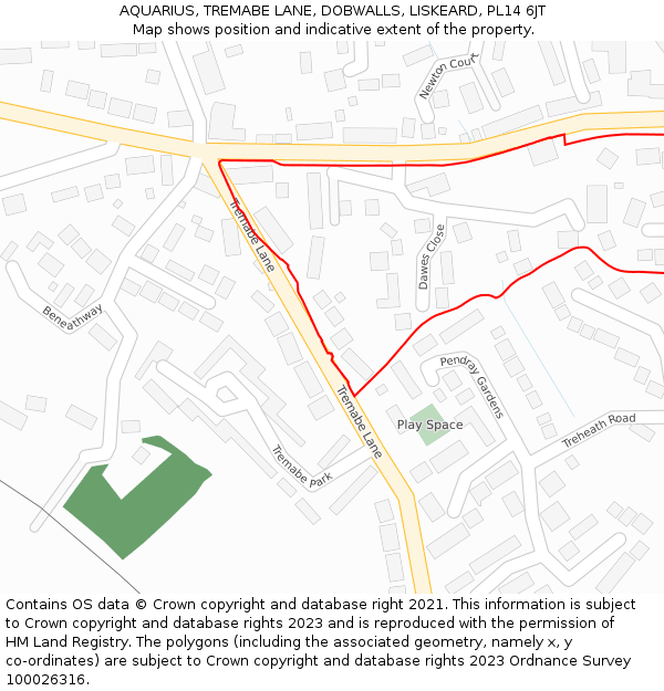 AQUARIUS, TREMABE LANE, DOBWALLS, LISKEARD, PL14 6JT: Location map and indicative extent of plot