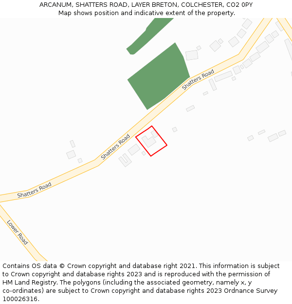 ARCANUM, SHATTERS ROAD, LAYER BRETON, COLCHESTER, CO2 0PY: Location map and indicative extent of plot