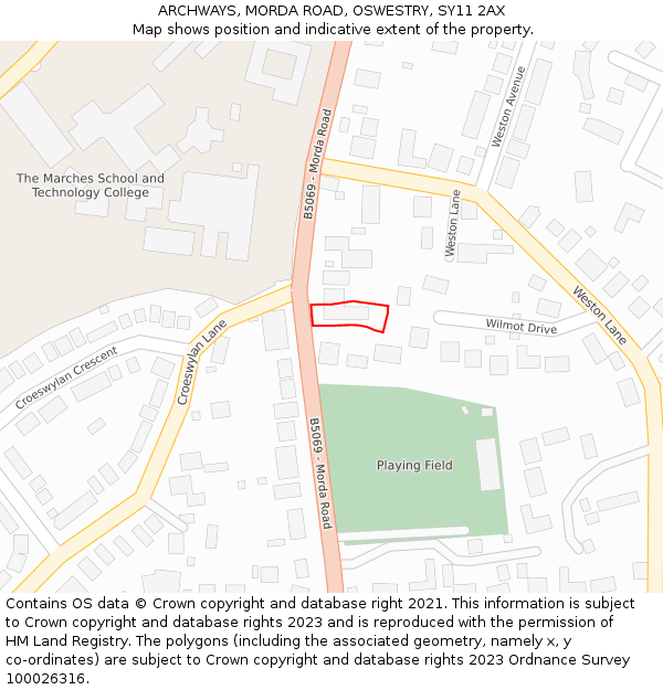 ARCHWAYS, MORDA ROAD, OSWESTRY, SY11 2AX: Location map and indicative extent of plot